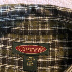 FLYSHACKER CLOTHING CO. SZ LARGE 100% COTTON FLANNEL W/LONG ADJ. SLEEVES